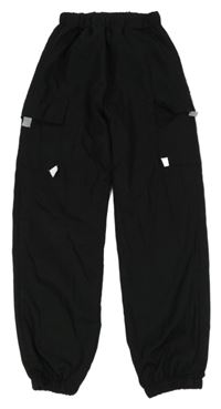 Černé cargo cuff šusťákové kalhoty Shein