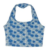 Modro-bílý žebrovaný květovaný crop top Shein