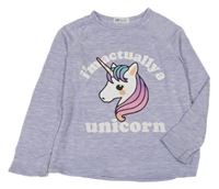 Fialové melírované triko s jednorožcem a nápisem H&M