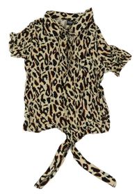 Béžovo-černo-hnědá lehká crop halenka s leopardím vzorem
