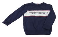 Tmavomodro-bílá mikina s nápisem Tommy Hilfiger