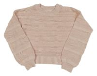 Světlerůžový děrovaný crop svetr M&S