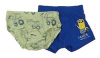 2set - Safírové boxerky s Mimoněm + zelenkavé slipy s dopravními prostředky