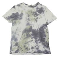Smetanovo-tmavošedo-zelené batikované tričko H&M