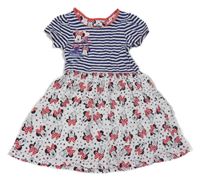 Bílo-modro-červené šaty s Minnie a pruhy Disney