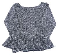 Tmavomodrá lehká květovaná peplum halenka Next