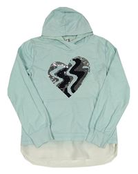 Světlemodrá mikina se srdcem z překlápěcích flitrů a kapucí Yigga