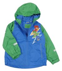 Modro-zelená šusťáková zateplená bunda s Pyžamaskami a kapucí