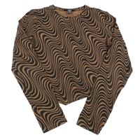 Hnědo-černé vzorované crop triko New Look