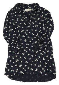 Tmavomodré puntíkaté polo košilové šaty s květinami H&M