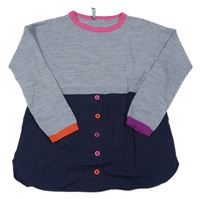 Šedo-tmavomodro-růžový svetr s knoflíčky Benetton