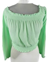Dámská světlezelená crop halenka s lodičkovým výstřihem H&M