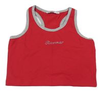 Červený crop top s nápisem Rammer 