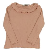 Růžové žebrované triko s volánkem C&A