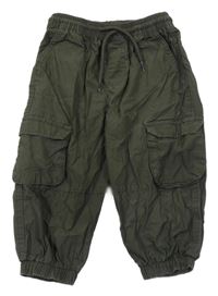 Tmavozelené plátěné cuff kalhoty Matalan