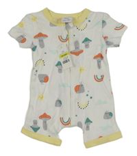Nové - Bílo-žlutý kraťasový overal s houbičkami Baby berry