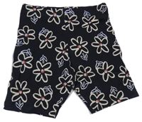 Černé květované elastické kraťasy Primark