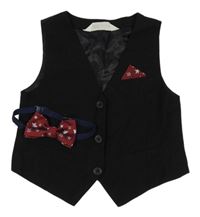 2set - Černá společenská vesta + červený motýlek s hvězdami 