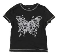 Antracitové crop tričko s motýlkem H&M
