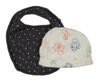 2set- Bílá čepice s Mickeym a kamarády + antracitový vzorovaný bryndák 