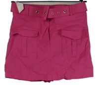Nové - Dámská fuchsiová skort sukně s kapsami a páskem 