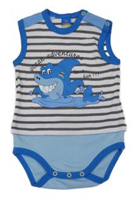 Bílo-tmavošedo-světlemodré body se žralokem a pruhy Topolino