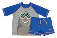 2set - Šedo-modré UV tričko se žralokem + UV kraťasy Primark