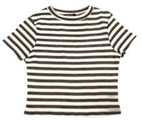 Smetanovo-černo-hnědé pruhované žebrované crop tričko New Look