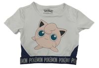 Bílo-tmavomodré sportovní crop tričko s pokémonem sinsay