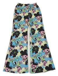 Šedo-zeleno-modro-žluté flare kalhoty s The Powerpuff Girls SHEIN