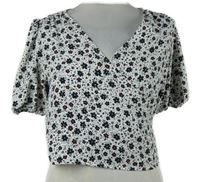 Dámská bílo-černá kytičkovaná crop zavinovací halenka Zara 