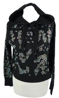 Dámský černý crop svetr s kamínky a kapucí Zara 