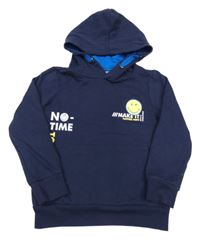 Tmavomodrá mikina s nápisem a kapucí Smiley