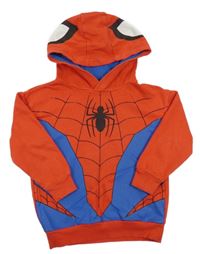 Červeno-modro-černá mikina se Spidermanem a kapucí 