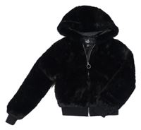 Černý kožešinový podšitý crop bomber s kapucí New Look