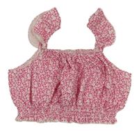 Tmavorůžovo-bílý květovaný crop top