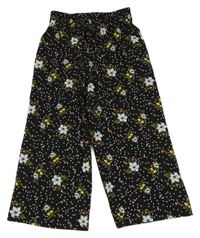 Černé puntíkaté lehké crop kalhoty s květy M&Co