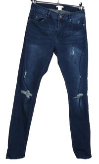 Dámské tmavomodré skinny rifle s prošoupáním H&M