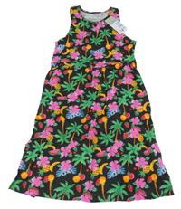 Nové - Černé bavlněné šaty s palmami a ovocem Primark
