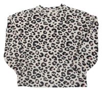 Světlerůžovo-šedá plyšová leopardí lehká mikina 