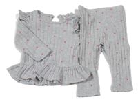 2set - Šedé žebrované úpletové triko se srdíčky + legíny Primark