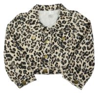 Béžovo-černá leopardí riflová bunda