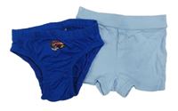 2Set - Safírové slipy s autem - Hot Wheels + světlemodré trenýrky Topomini