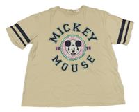 Smetanové crop tričko s Mickey a pruhy H&M