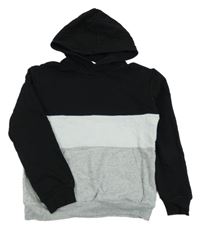 Černo-bílo-šedá/melírovaná mikina s kapsou a kapucí H&M