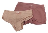 2x - Kalhotky s mašličkou - Světlerůžové Topolino, starorůžové nohavičkové H&M