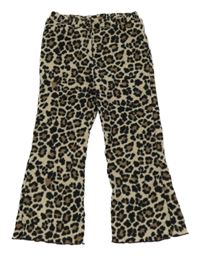 Béžovo-černo-hnědé úpletové flare legíny s leopardím vzorem Matalan