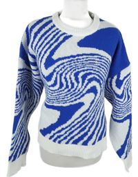 Dámský bílo-modrý vzorovaný oversized svetr Shein 