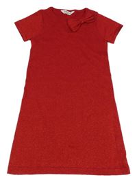 Červené svetrové třpytivé šaty s mašlí H&M