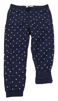 Tmavomodré plátěné podšité cuff kalhoty se srdíčky a úpletovým pasem H&M